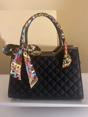 Twilly Women Handbag Headband Neck Scarf Pink Brown Yellow Black
